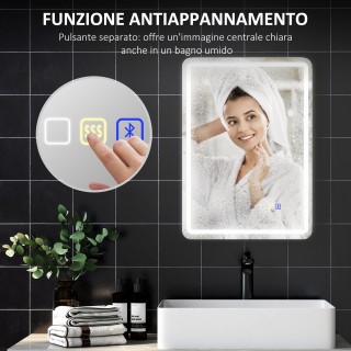 HOMCOM Καθρέφτης Μπάνιου LED με Bluetooth, Ρυθμιζόμενο Φωτισμό και ...