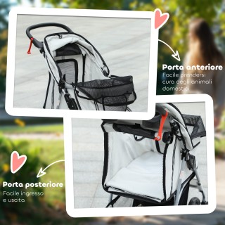 PawHut  Πτυσσόμενο καροτσάκι για μικρά σκυλιά με κάλυμμα βροχής, πε...