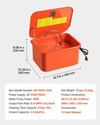 VEVOR Φορητή Συσκευή Καθαρισμού Αυτοκινητιστικών Εξαρτημάτων, 19L Δ...