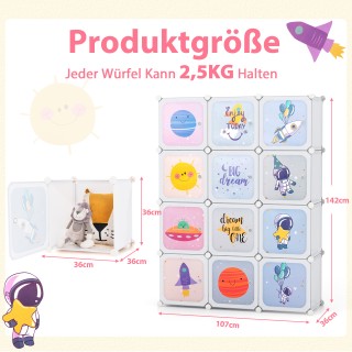 Costway  Παιδική Ντουλάπα με 2 Θήκες για Κρεμάστρες & 12 Κουτιά – Γ...