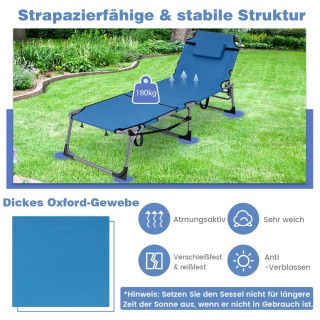 Costway  Ρυθμιζόμενη Ξαπλώστρα Παραλίας με Αφαιρούμενο Μαξιλάρι και...