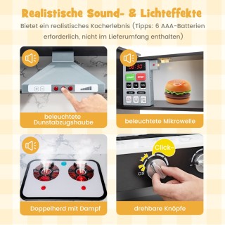 Costway  Ξύλινη Παιδική Κουζίνα με Φως, Ήχο, Πίνακα & Αξεσουάρ, Καφ...