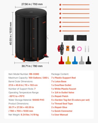 VEVOR Πτυσσόμενο Βαρέλι Συλλογής Βρόχινου Νερού 380L, Ανθεκτικό 100... VEVOR Πτυσσόμενο Βαρέλι Συλλογής Βρόχινου Νερού 380L, Ανθεκτικό 100...