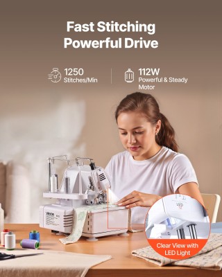 VEVOR Μηχανή Ραφής Serger Overlock - 1250 Βελονιές/Λεπτό, 3/4 Νημάτ...