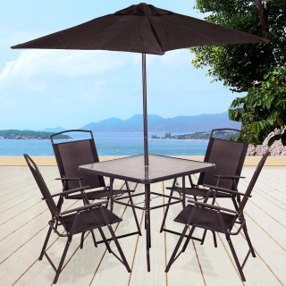 BAKAJI Σετ Τραπεζαρίας 6 Τεμαχίων για Κήπο με Ομπρέλα 4 Πτυσσόμενες...