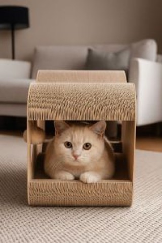 Petsi Ονυχοδρόμιο για γάτες, σπιτάκι/κρεβάτι από χαρτόνι με κρεμαστ...