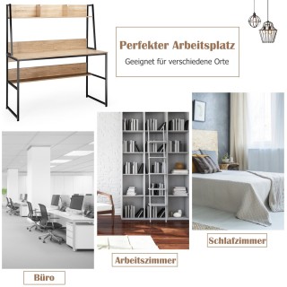 Costway  Μοντέρνο Γραφείο Υπολογιστή με Ράφι Βιβλίων και Αποθηκευτι...