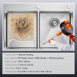 VEVOR Αποφρακτικό 7.6μ με Προσαρμογέα Δράπανου για Νεροχύτες & Ντου... VEVOR Αποφρακτικό 7.6μ με Προσαρμογέα Δράπανου για Νεροχύτες & Ντου...