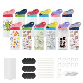 VEVOR Παιδικά Ποτήρια Σublimation 12τμχ, 355ml, Ανοξείδωτα με Καπάκ...