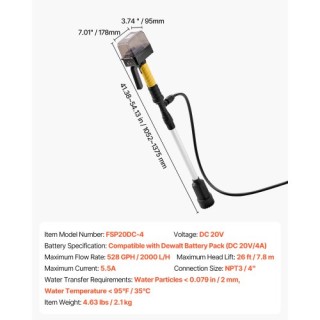 VEVOR Ασύρματη Αντλία Μεταφοράς Νερού για Μπαταρία Dewalt 20V MAX (...