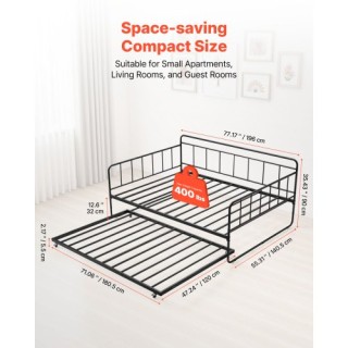 VEVOR Πλήρες Μεταλλικό Κρεβάτι Ημέρας με Συσρόμενο - Διπλή Λειτουργ...