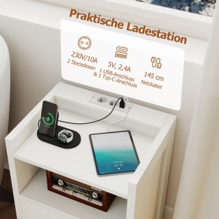 Costway Κομοδίνο με LED Φώτα & Σταθμό Φόρτισης, 2 Συρτάρια & Ανοιχτ...