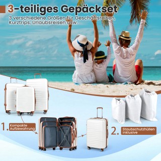 Costway Σετ 3 Σκληρών Βαλιτσών με Κλειδαριά TSA, Τηλεσκοπική Λαβή Α...