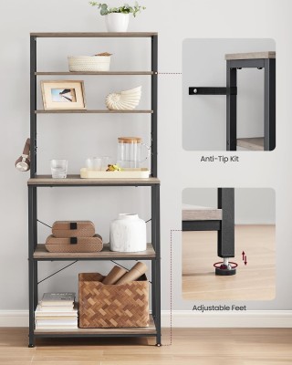 Ραφιέρα Κουζίνας  με 6 Ράφια και 6 Γάντζους 40 x 60 x 167cm– Greige...