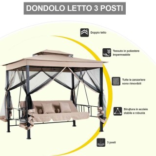 BAKAJI  Κρεβάτι Κούνια 3 Θέσεων Με Κιόσκι Παρασόλι Κουνουπιέρα Κήπο...