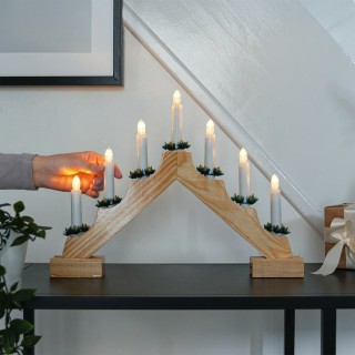 BAKAJI Ηλεκτρικό Χριστουγεννιάτικο Κηροπήγιο LED 7 Κεριών Ξύλινο Χρ...