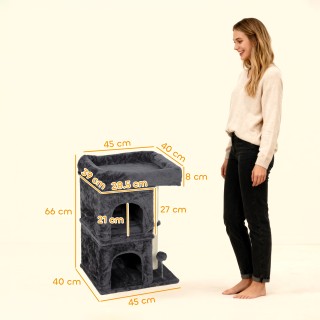 PawHut Πύργος για Γάτες έως 7 kg με 2 Σπιτάκια και Κρεβάτι, Στύλος ...
