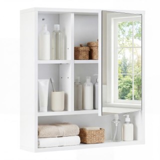 Costway Ντουλάπι μπάνιου με καθρέφτη, ανοιχτά τμήματα και ρυθμιζόμε...