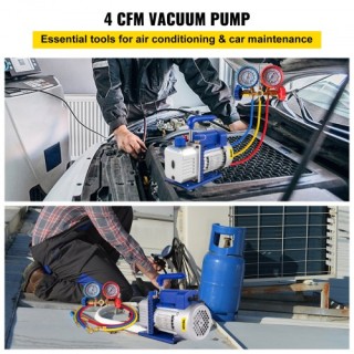 VEVOR  Σετ Αντλίας Κενού 4CFM 1/3HP με Μανόμετρο για Ψυκτικά R134a ...