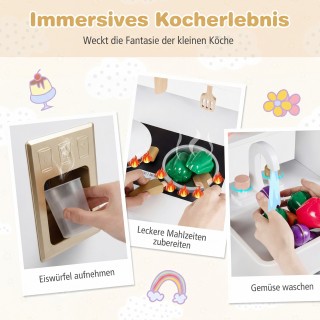 Costway Παιδική Κουζίνα με Αποθηκευτικό Χώρο & 17 Αξεσουάρ Ξύλινη Π...