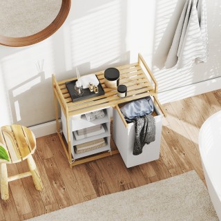 HOMCOM Καλάθι Απλύτων με 2 Αφαιρούμενες Τσάντες, Χερούλια και Ράφι... HOMCOM Καλάθι Απλύτων με 2 Αφαιρούμενες Τσάντες, Χερούλια και Ράφι...