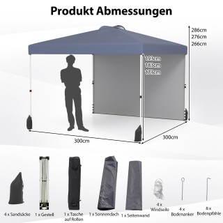 Costway Πτυσσόμενη Γκρι Τέντα Κήπου 3x3μ με Πλευρικό Πάνελ και Τσάν... Costway Πτυσσόμενη Γκρι Τέντα Κήπου 3x3μ με Πλευρικό Πάνελ και Τσάν...