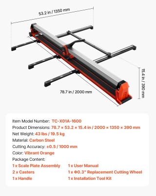VEVOR Χειροκίνητος Κόφτης Πλακιδίων 1600 mm με Ενισχυμένη Ράγα, Οδη... VEVOR Χειροκίνητος Κόφτης Πλακιδίων 1600 mm με Ενισχυμένη Ράγα, Οδη...