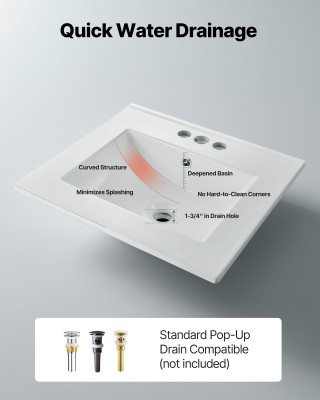 VEVOR Ορθογώνιος Λευκός Κεραμικός Νιπτήρας με Υπερχείλιση για Μικρό...