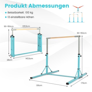 Costway Ανθεκτική και Σταθερή Γυμναστική Μπάρα για Παιδιά με Ρυθμιζ...