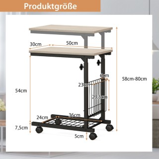 Costway Ρυθμιζόμενο Τραπέζι Laptop με Καλάθι Αποθήκευσης & Ρόδες C-...