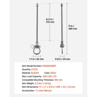 VEVOR Γάντζοι Κούνιας 6 Τεμαχίων Βαρέως Τύπου Ανοξείδωτοι 386kg QQG...