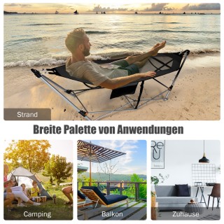 Costway Πτυσσόμενη Μαύρη Αιώρα με Σκελετό & Πλευρική Τσέπη (Έως 150...