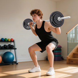 SPORTNOW Σετ Βαρών Γυμναστηρίου 2 σε 1 42 κιλών με 14 Δίσκους, Μπάρ...