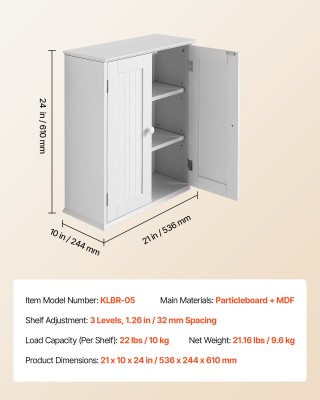 VEVOR Διπλή Ντουλάπα Μπάνιου τοίχου με Ρυθμιζόμενο Ράφι, 53x24x61cm...