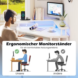 Costway Γραφείο Gaming με Φορτιστή, LED, Πληκτροθήκη και Βάση Οθόνη...