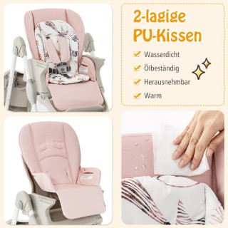 Costway Πολυλειτουργική Καρέκλα Φαγητού Μωρού με Ρόδες & Ρυθμιζόμεν...