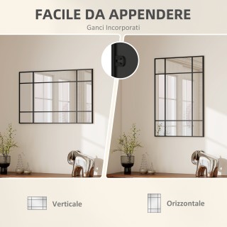 HOMCOM Καθρέφτης Τοίχου Στυλ Παράθυρο με Κατακόρυφη και Οριζόντια Τ...