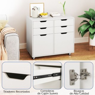 Συρταριέρα με 4 Συρτάρια, 2 Πόρτες & Ρόδες 73 x 40 x 64,5 cm Λευκό ... Συρταριέρα με 4 Συρτάρια, 2 Πόρτες & Ρόδες 73 x 40 x 64,5 cm Λευκό ...