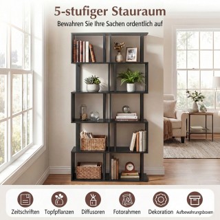 Costway Γεωμετρική Βιβλιοθήκη 5 Επιπέδων Ελεύθερης Τοποθέτησης με Π...