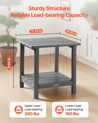 VEVOR Δίπατο Γκρι Πλαϊνό Τραπέζι Εξωτερικού Χώρου από HDPE HWBZHDPE...