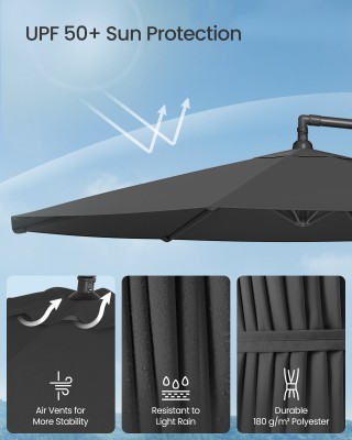 SONGMICS Κρεμαστή Ομπρέλα Κήπου 3m  με Βάση, Γκρι , φ300×245cm GPU1...