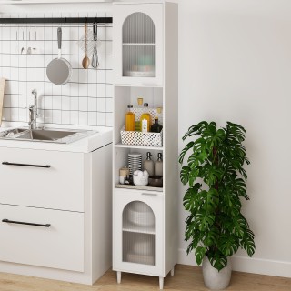 Costway Λευκή Ψηλή Ντουλάπα Μπάνιου με Ριγέ Γυάλινες Πόρτες JV12826WH