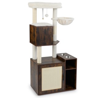 Costway Πύργος Γάτας με Ξύλινη Ντουλάπα & Σιζάλ Κολόνα Ξυσίματος, Κ...