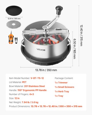 VEVOR 12 Χειροκίνητος Τρίμερ Φύλλων για Υδροπονικούς Καλλιεργητές -...