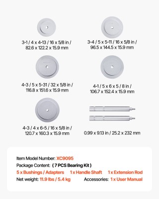 VEVOR Σετ Εξαγωγής Ρουλεμάν 7 τεμαχίων με 5 Δακτυλίους και Ράβδο Επ...