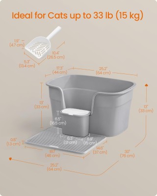 Λεκάνη Απορριμμάτων για Γάτες 64 x 44 x 33 cm Γκρι PPT003G01 Feandrea Λεκάνη Απορριμμάτων για Γάτες 64 x 44 x 33 cm Γκρι PPT003G01 Feandrea