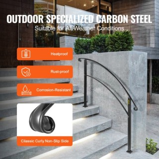 VEVOR  Ρυθμιζόμενη Σιδερένια Κουπαστή Μαύρη 4FT για 4 Σκαλοπάτια 4F...