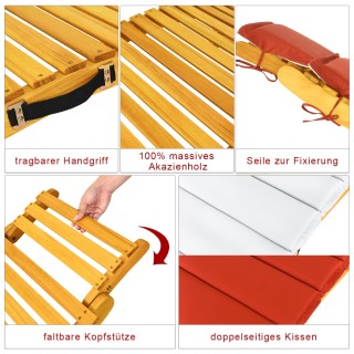 Ξαπλώστρα Πισίνας από Ξύλο Ακακίας με Διπλής Όψης Μαξιλάρι και Εργο...