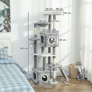 PawHut Δέντρο Αναρρίχησης για Γάτες με 2 Σπιτάκια, Ράμπα, Πλατφόρμε...