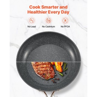 VEVOR Σετ Τηγανιών Αλουμινίου 3τμχ με Χειρολαβή - Γκρι Θερμασμένο L...